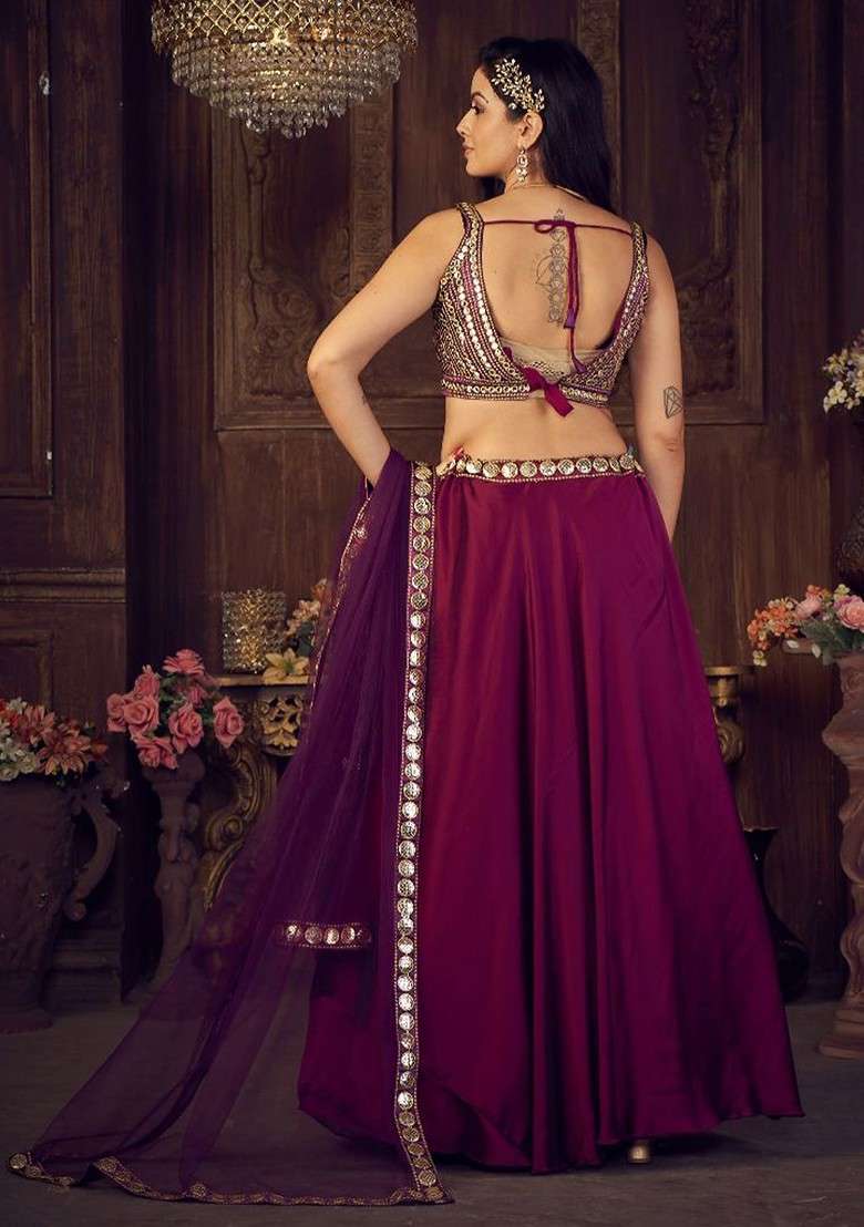 Purple Embellished Blended Lehenga Choli - Indya
