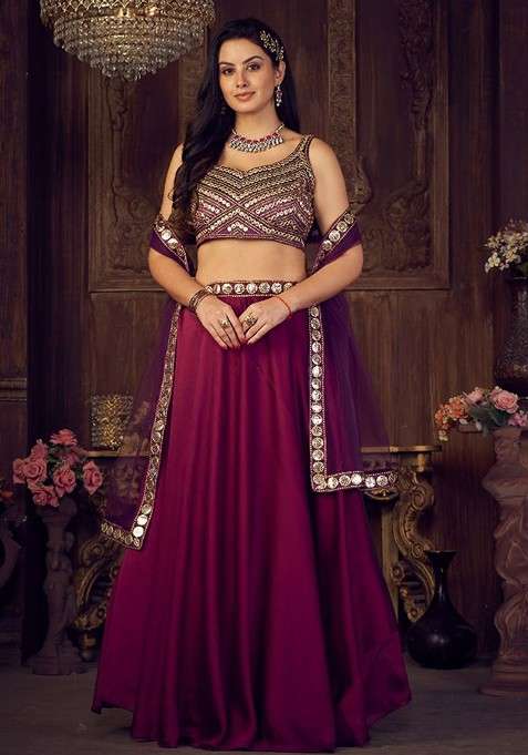 Purple Embellished Blended Lehenga Choli