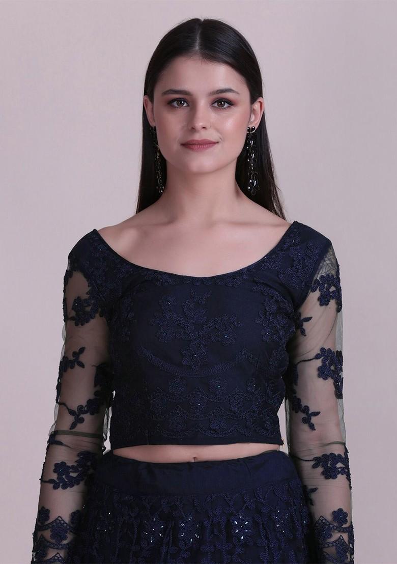 Blue Emboridered Blended Lehenga Choli - Indya