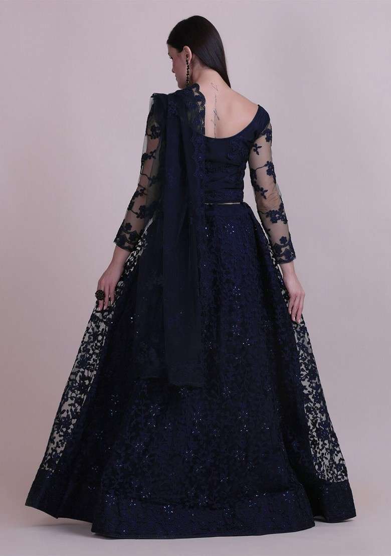 Blue Emboridered Blended Lehenga Choli - Indya