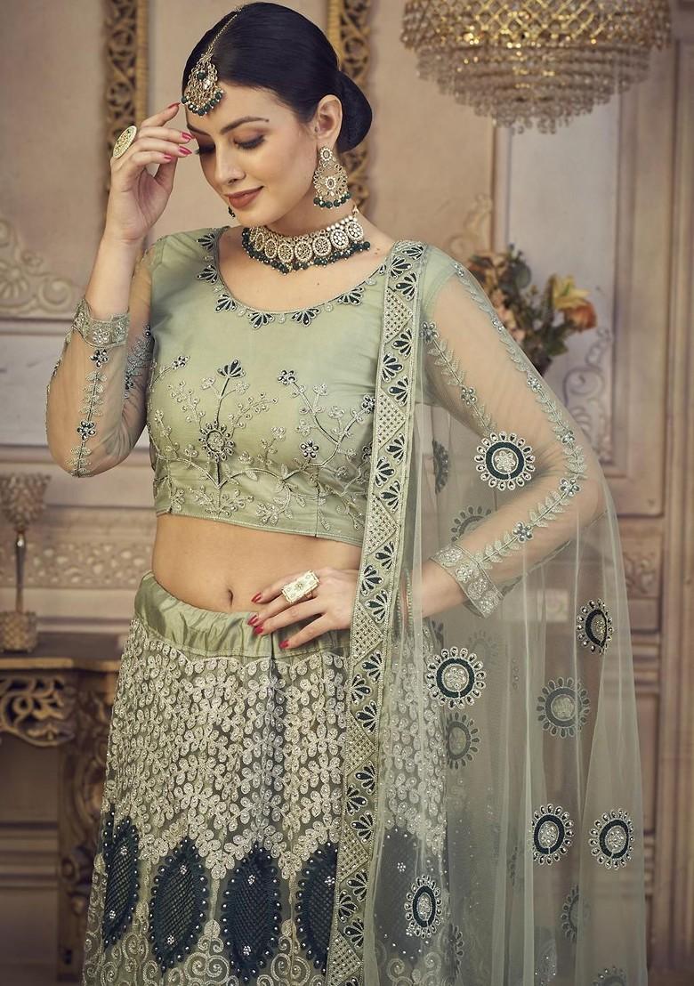 Lime Green Emboridered Blended Lehenga Choli - Indya