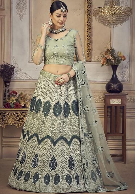 Lime Green Emboridered Blended Lehenga Choli — view on Indya