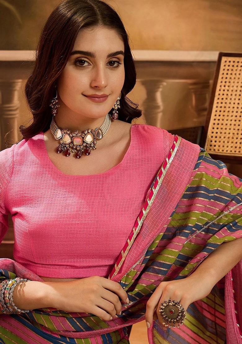 Pink Printed Blended Lehenga Choli