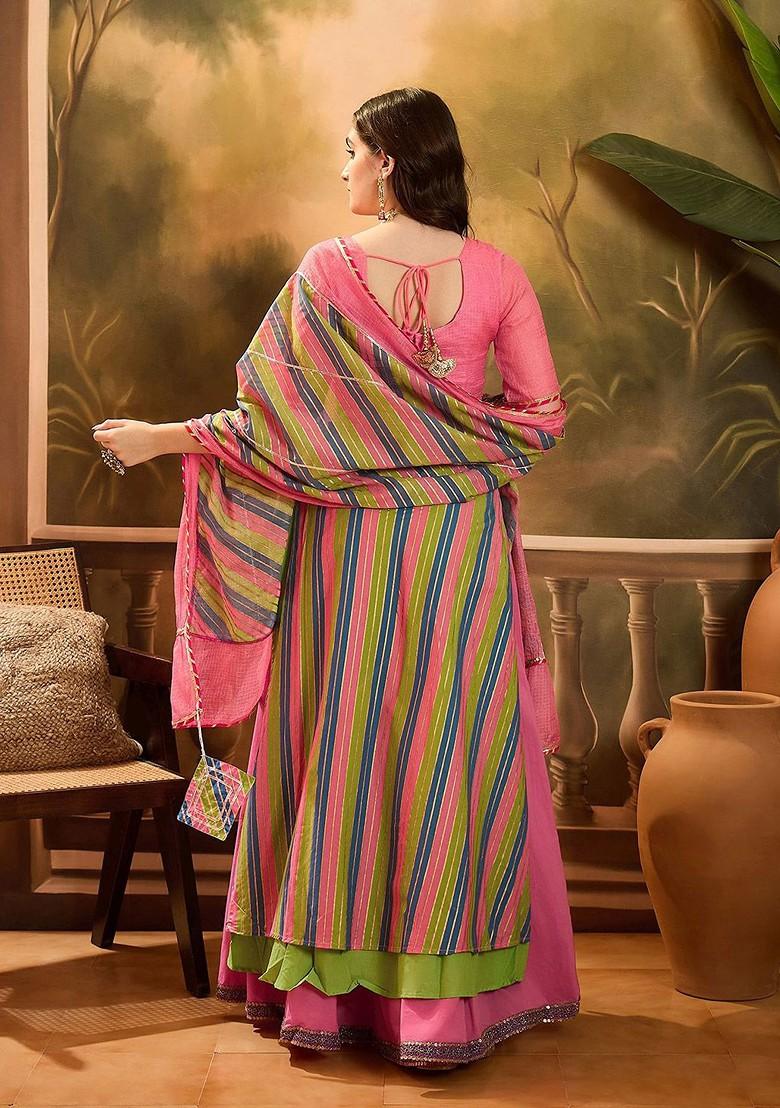 Pink Printed Blended Lehenga Choli