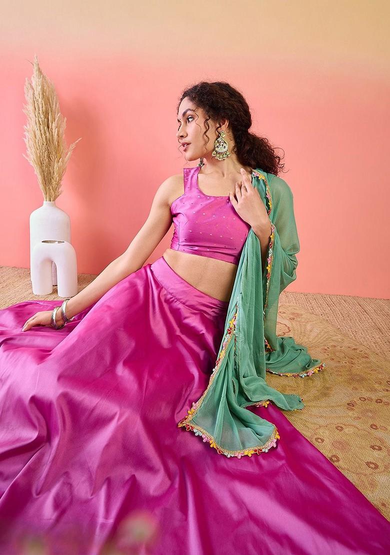 Pink Embellished Blended Lehenga Choli