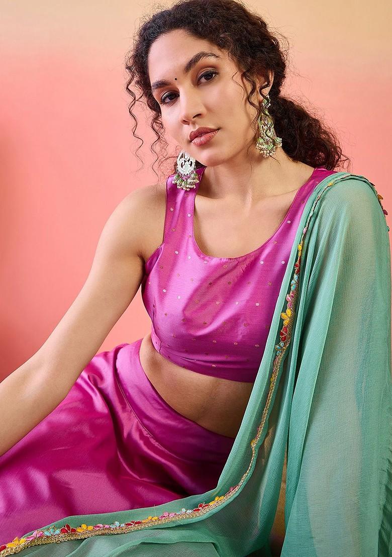 Pink Embellished Blended Lehenga Choli