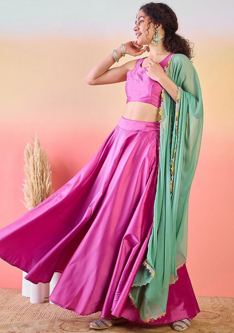Pink Embellished Blended Lehenga Choli