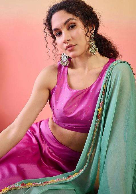 Pink Embellished Blended Lehenga Choli