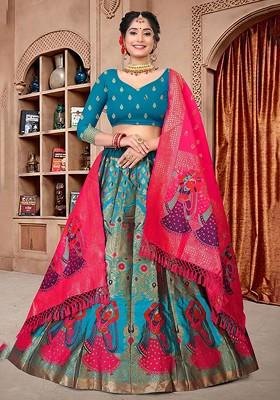 Blue Woven Design Blended Lehenga Choli