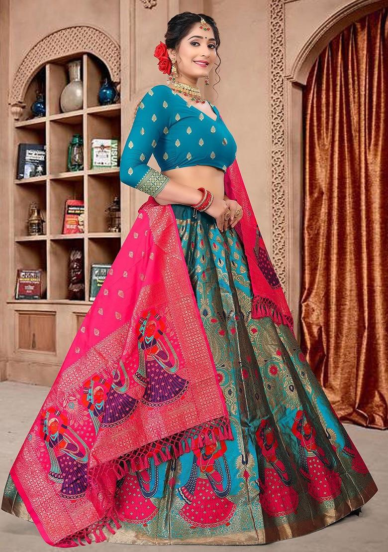 Blue Woven Design Blended Lehenga Choli