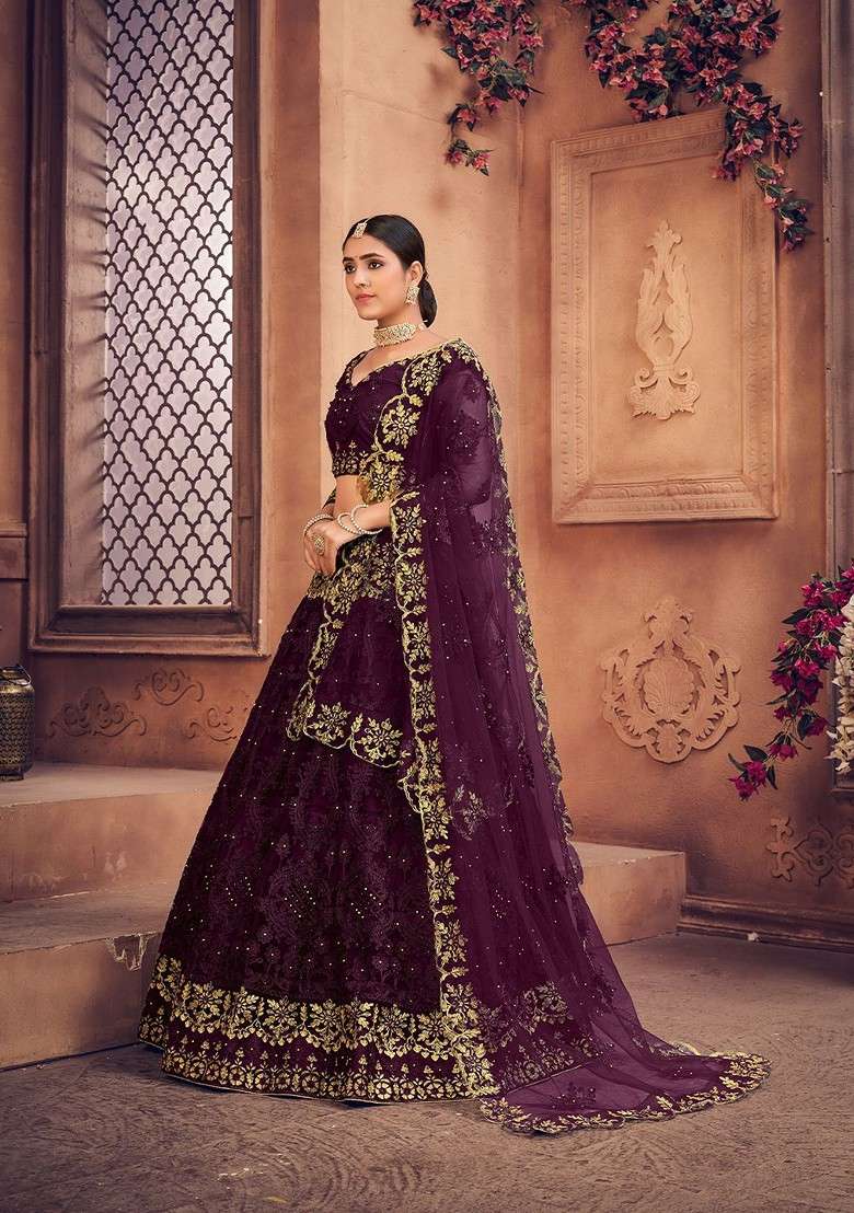 Purple Emboridered Blended Lehenga Choli - Indya