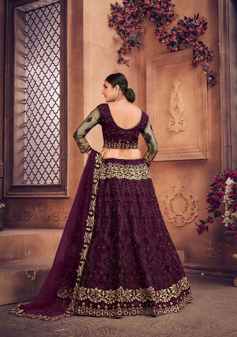 Purple Emboridered Blended Lehenga Choli - Indya