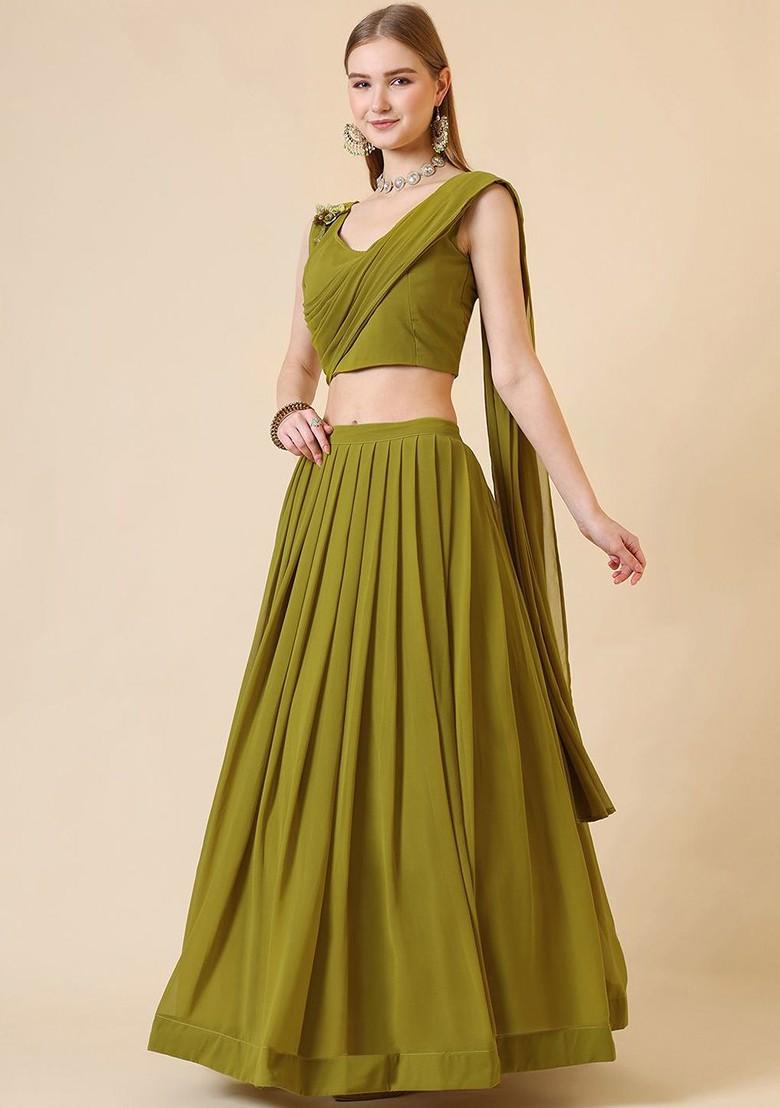 Lime Green Emboridered Blended Lehenga Choli