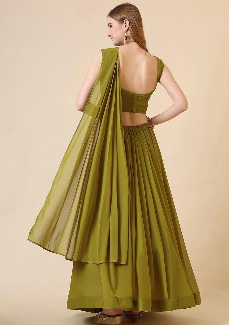 Lime Green Emboridered Blended Lehenga Choli