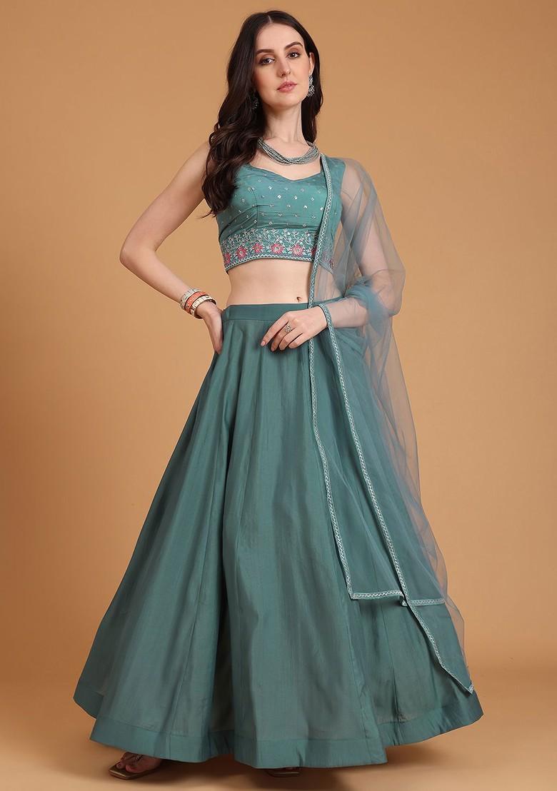 Sea Green Emboridered Blended Lehenga Choli