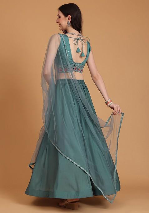 Sea Green Emboridered Blended Lehenga Choli