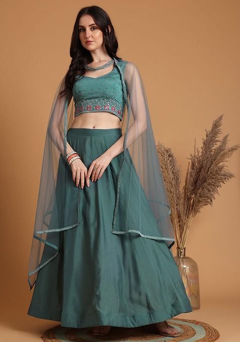 Sea Green Emboridered Blended Lehenga Choli