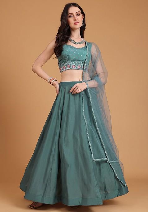 Sea Green Emboridered Blended Lehenga Choli