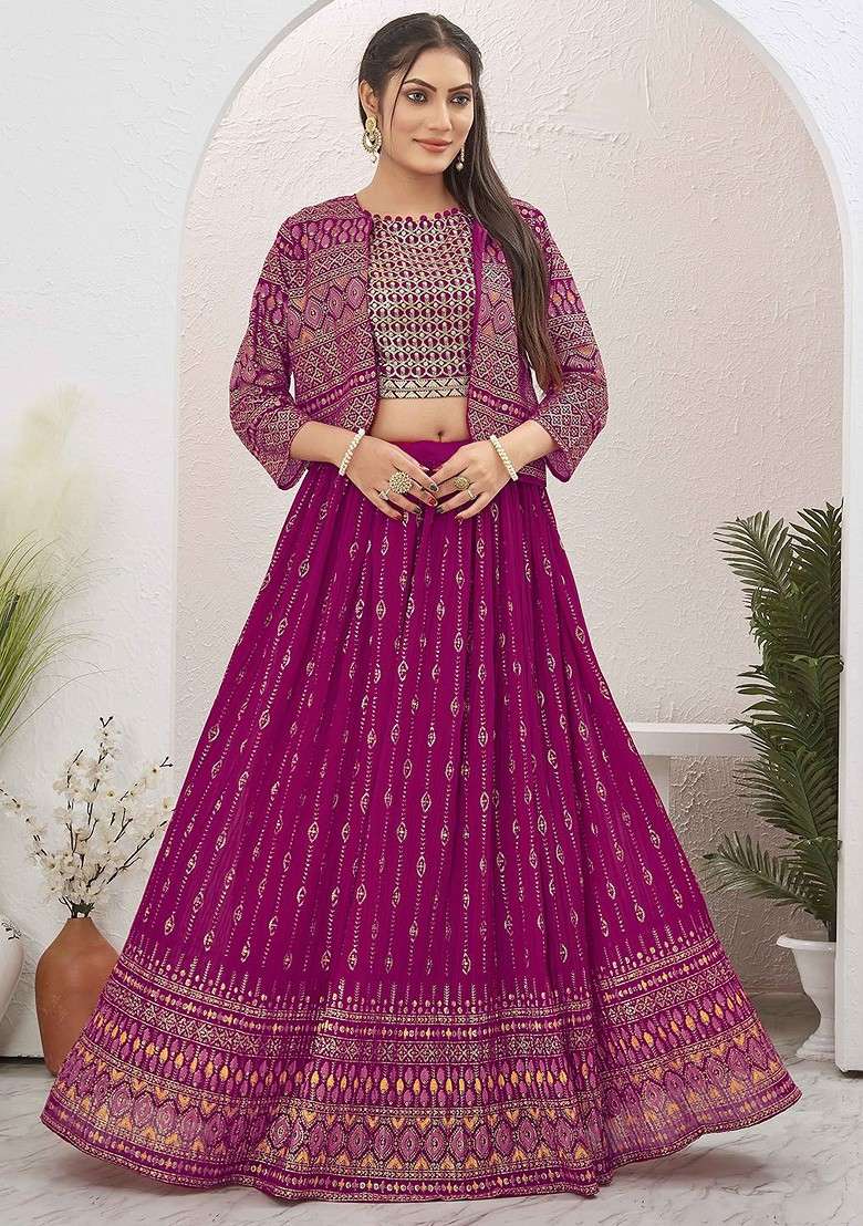 Pink Emboridered Blended Lehenga Choli - Indya