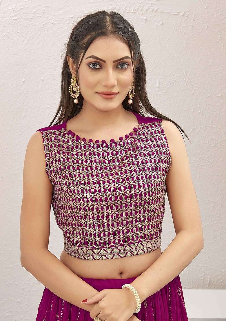Pink Emboridered Blended Lehenga Choli - Indya