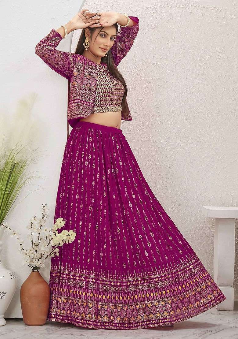 Pink Emboridered Blended Lehenga Choli - Indya