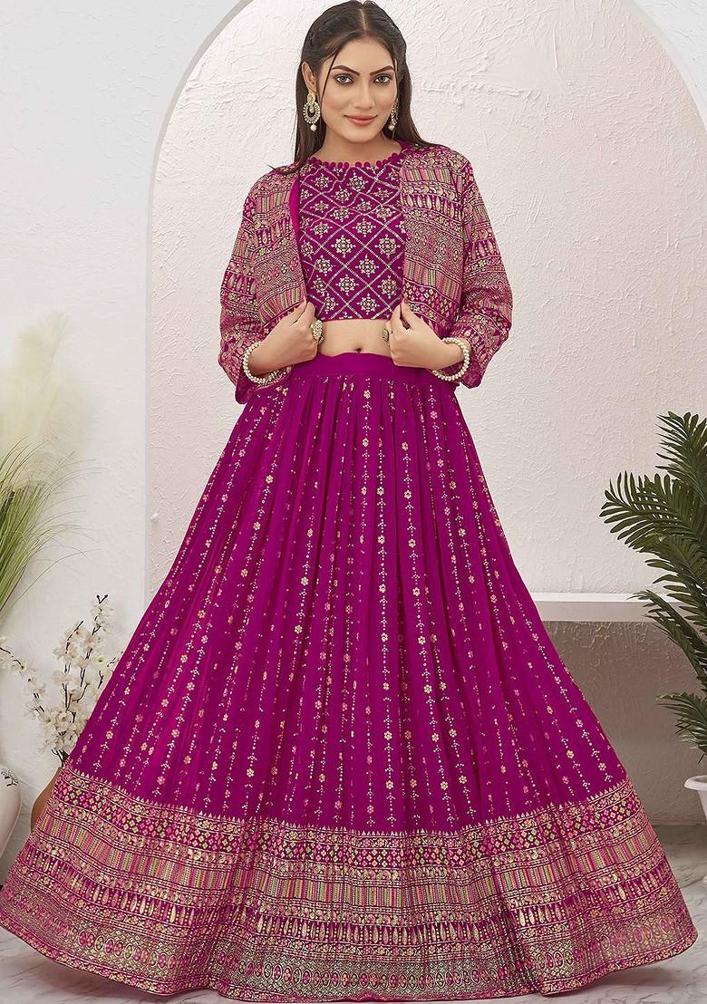 Pink Emboridered Blended Lehenga Choli