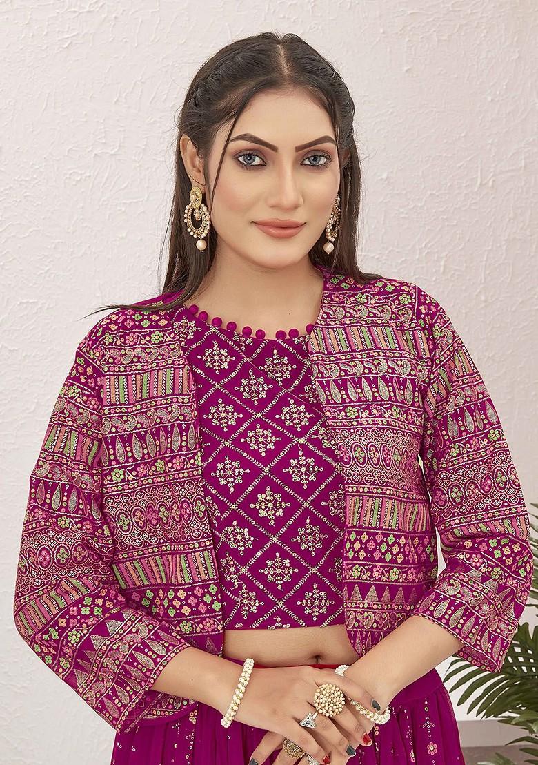 Pink Emboridered Blended Lehenga Choli