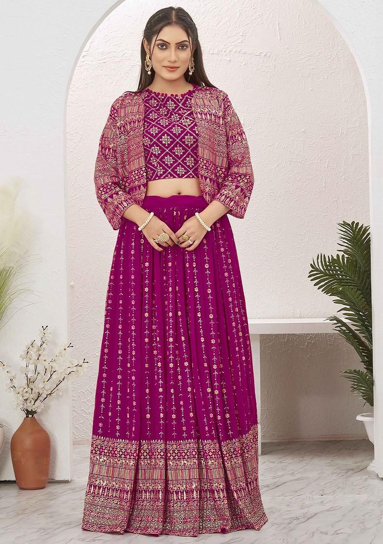 Pink Emboridered Blended Lehenga Choli