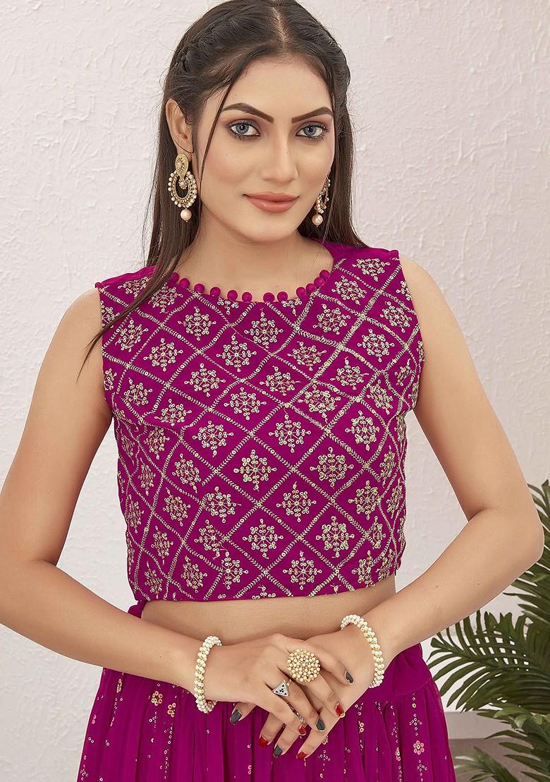 Pink Emboridered Blended Lehenga Choli