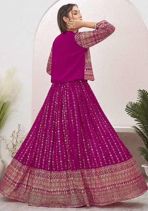 Pink Emboridered Blended Lehenga Choli