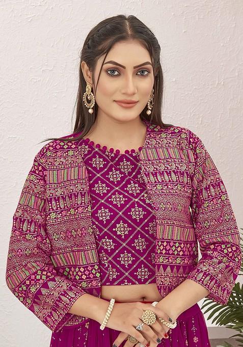 Pink Emboridered Blended Lehenga Choli