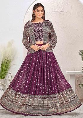 Burgundy Emboridered Blended Lehenga Choli