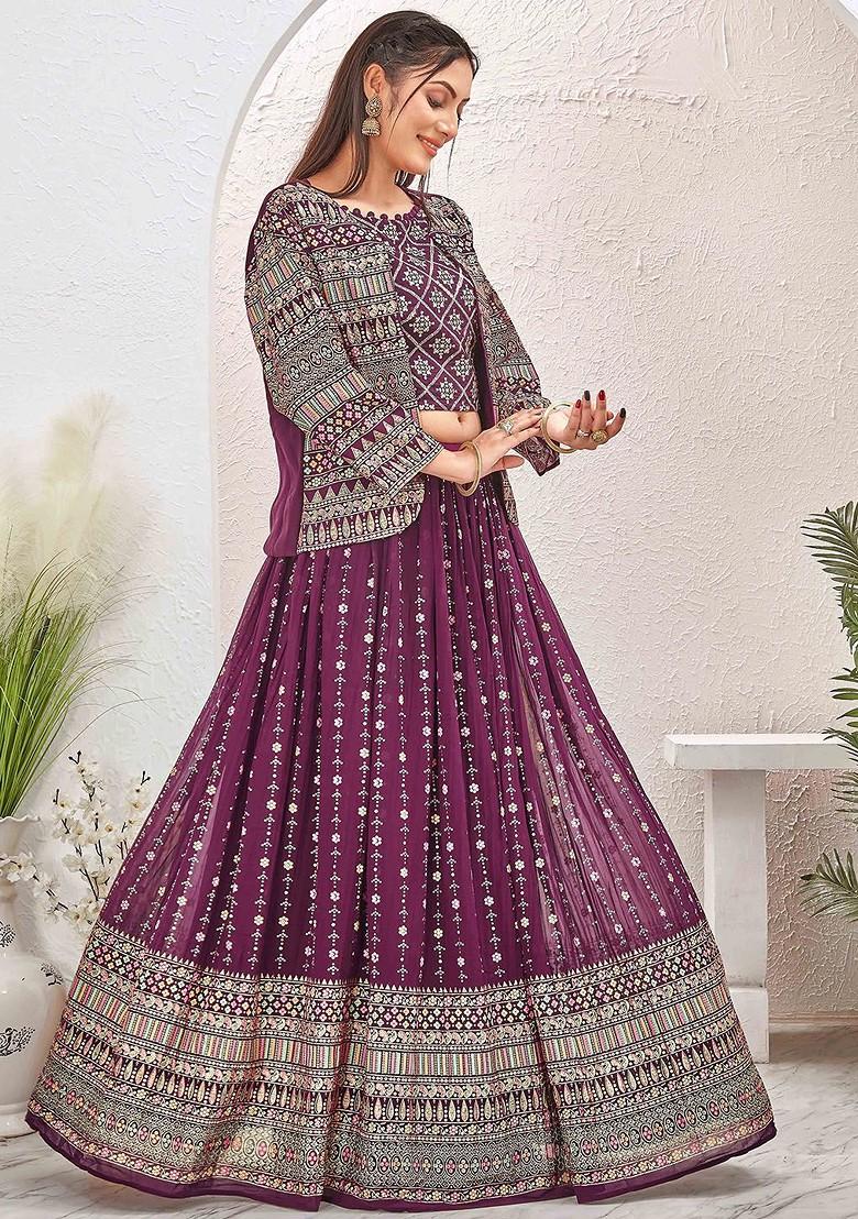 Burgundy Emboridered Blended Lehenga Choli