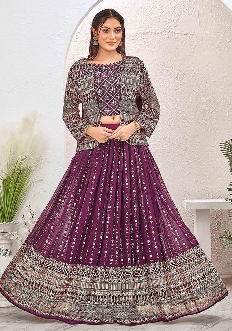 Burgundy Emboridered Blended Lehenga Choli