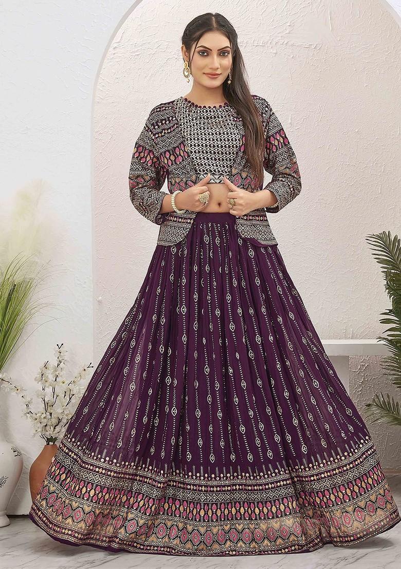 Burgundy Emboridered Blended Lehenga Choli