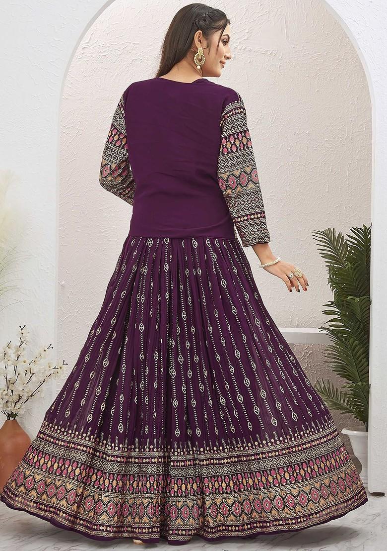 Burgundy Emboridered Blended Lehenga Choli - Indya