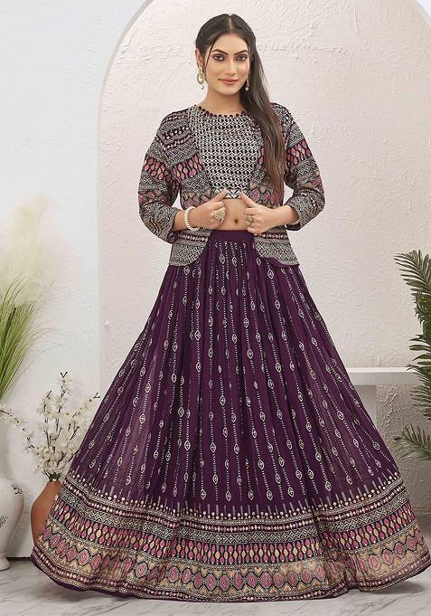 Burgundy Emboridered Blended Lehenga Choli