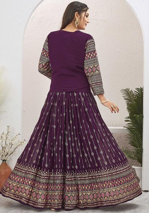 Burgundy Emboridered Blended Lehenga Choli