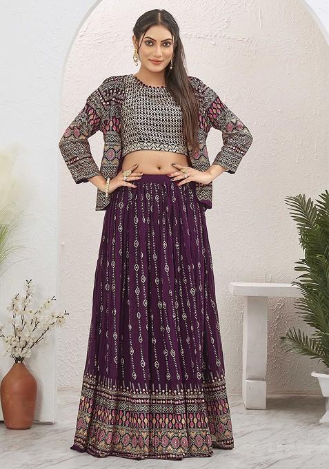 Burgundy Emboridered Blended Lehenga Choli