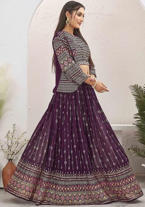 Burgundy Emboridered Blended Lehenga Choli