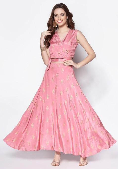 Pink Printed Blended Lehenga Choli — view on Indya
