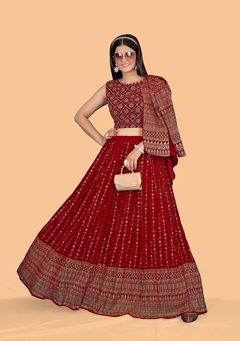 Maroon Emboridered Blended Lehenga Choli - Indya