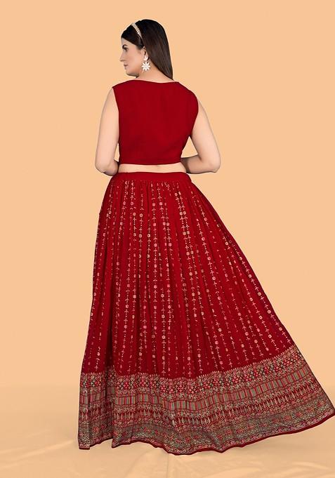 Maroon Emboridered Blended Lehenga Choli