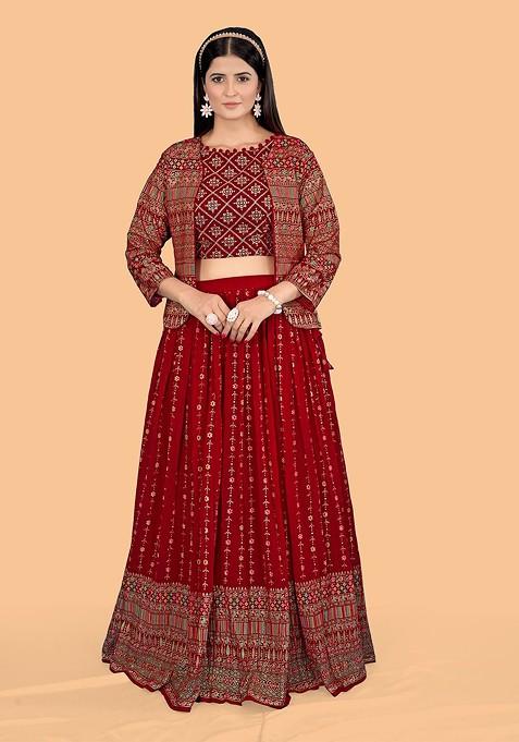 Maroon Emboridered Blended Lehenga Choli