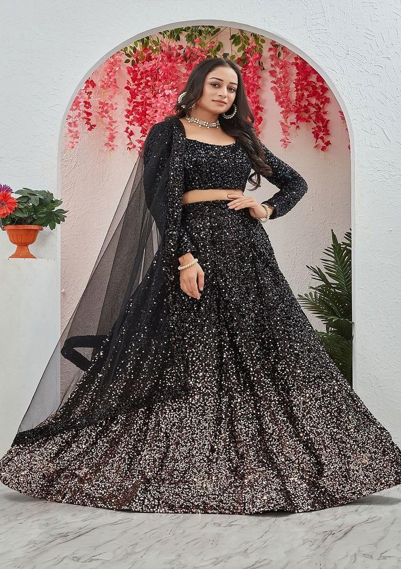 Black Emboridered Blended Lehenga Choli - Indya