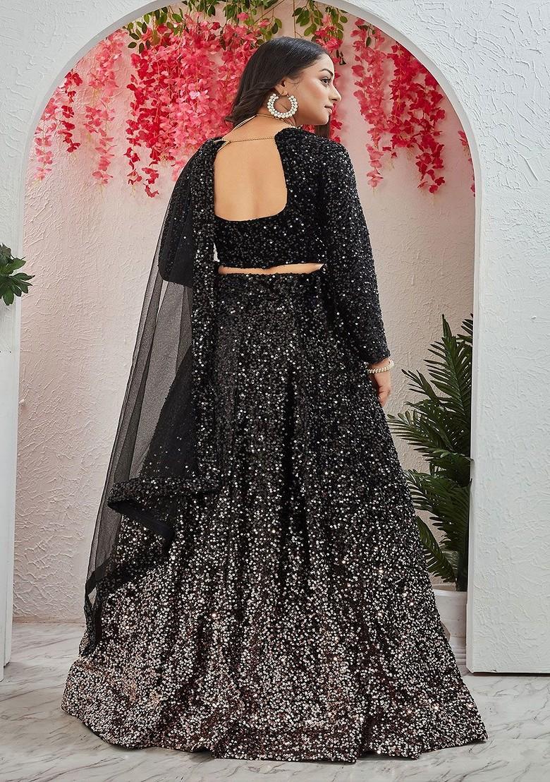 Black Emboridered Blended Lehenga Choli - Indya