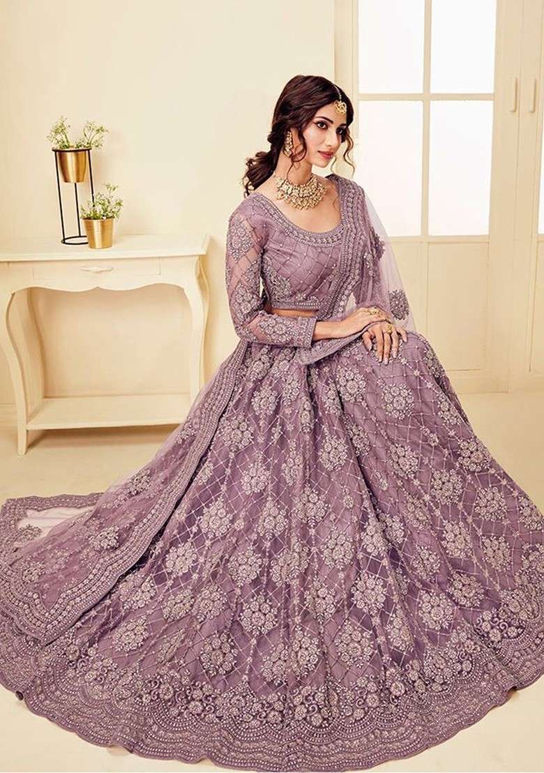 Pink Emboridered Blended Lehenga Choli - Indya