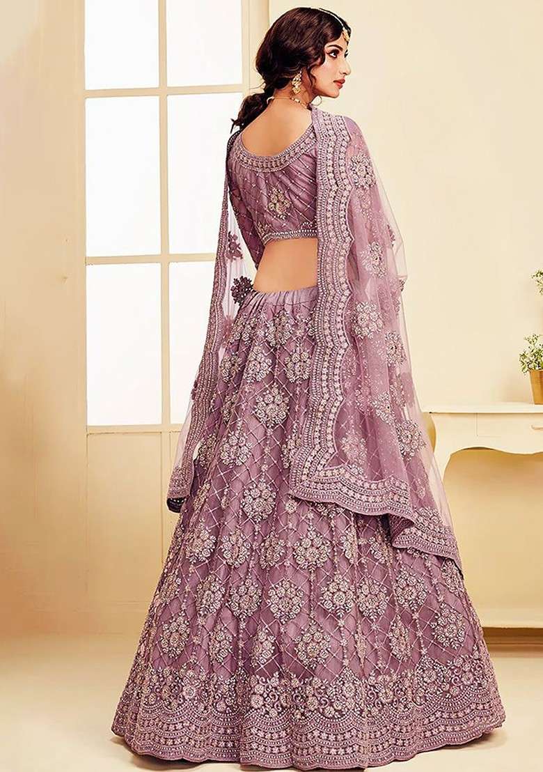 Pink Emboridered Blended Lehenga Choli - Indya