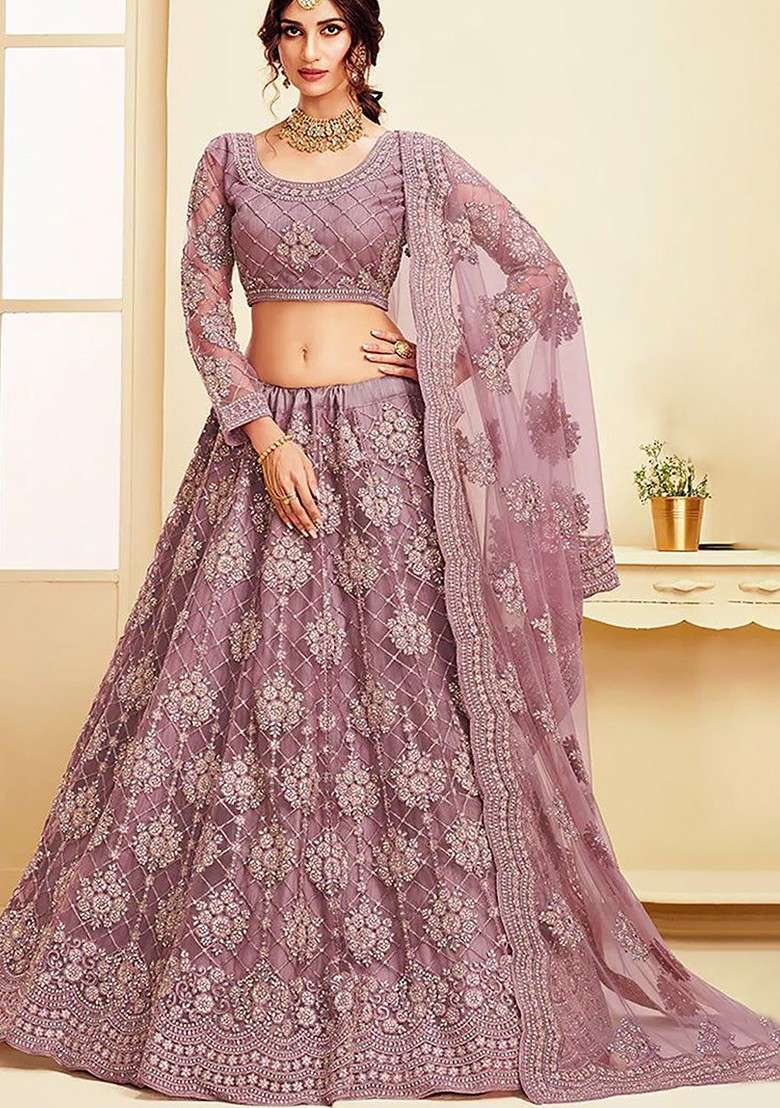 Pink Emboridered Blended Lehenga Choli - Indya