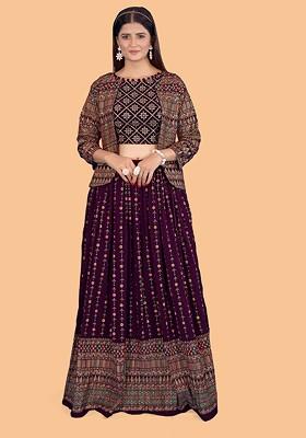 Burgundy Emboridered Blended Lehenga Choli
